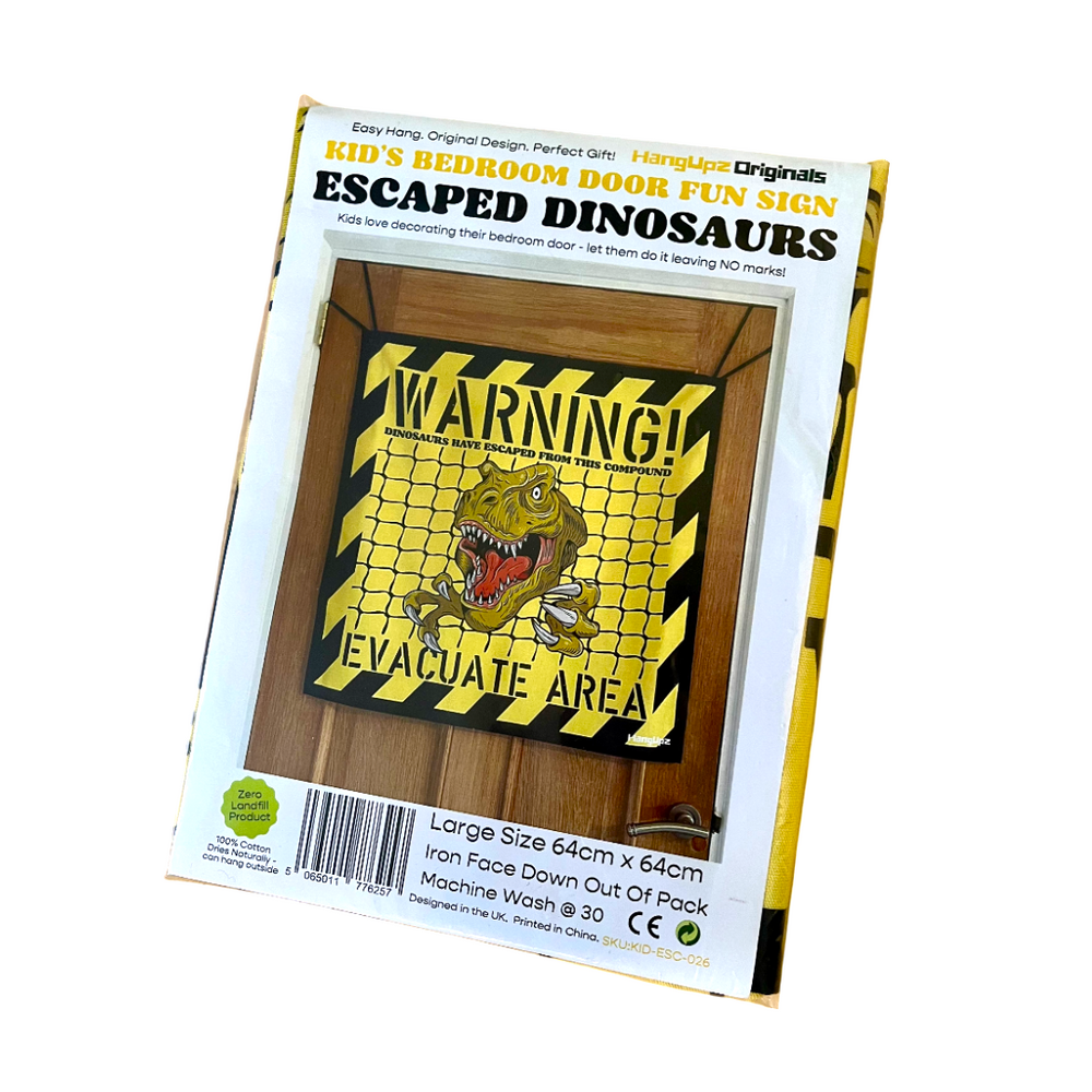 HANGUPZ 'Escaped Dinosaur Warning Sign' Large Fun Kid's Bedroom Door Decoration Gift For Boys Girls