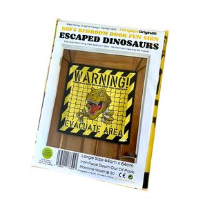 HANGUPZ 'Escaped Dinosaur Warning Sign' Large Fun Kid's Bedroom Door Decoration Gift For Boys Girls