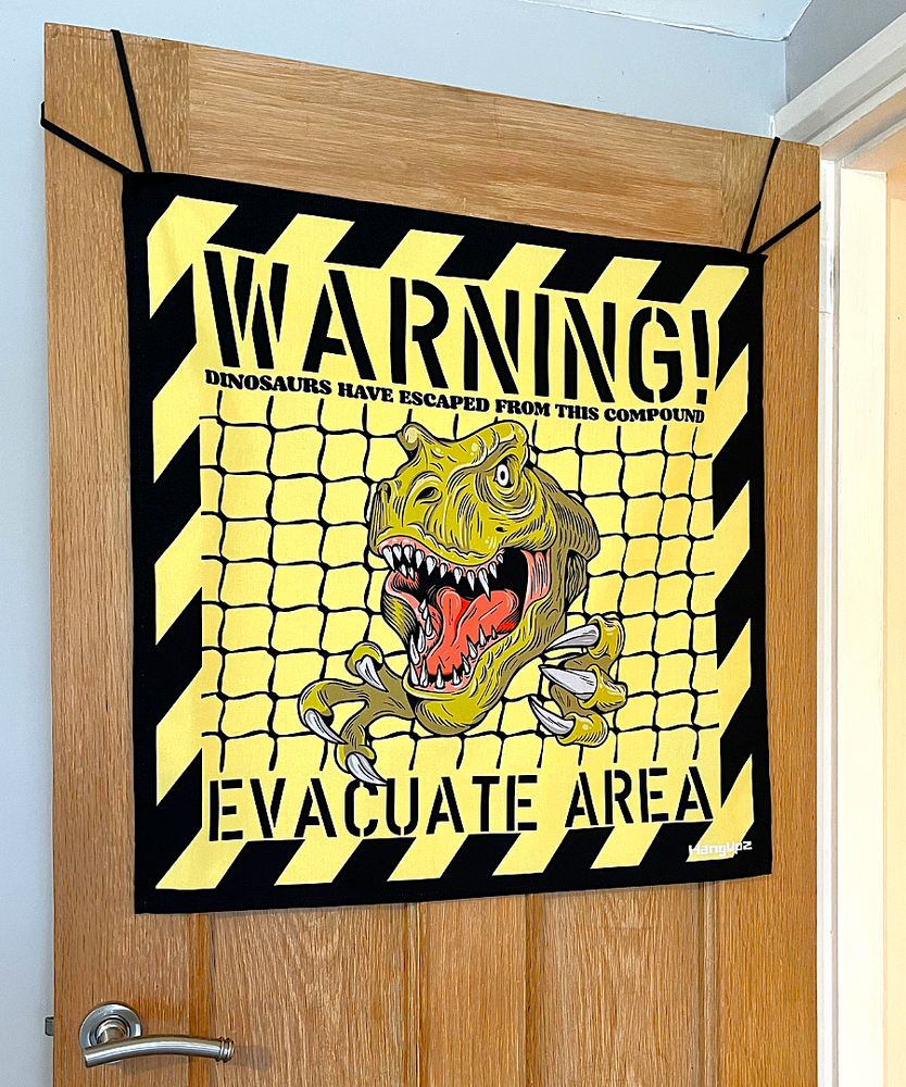 HANGUPZ 'Escaped Dinosaur Warning Sign' Large Fun Kid's Bedroom Door Decoration Gift For Boys Girls